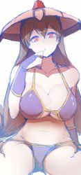 Rule 34 | 1girl, absurdres, bad id, bad twitter id, bikini, black hair, breasts, cleavage, fate/grand order, fate (series), gloves, hat, highres, large breasts, long hair, red eyes, sketch, swimsuit, wada kazu, xuangzang sanzang (fate)