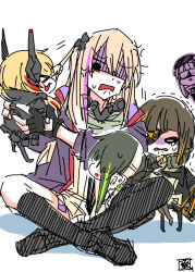 Rule 34 | &gt; &lt;, 5girls, :3, anger vein, anti-rain (girls&#039; frontline), asymmetrical legwear, beret, black footwear, black gloves, black hair, black jacket, black socks, black thighhighs, blonde hair, blunt bangs, blush stickers, brown hair, carrying, carrying person, chibi, chibi inset, chinese commentary, commentary request, eyepatch, fingerless gloves, full body, girls&#039; frontline, gloves, grabbing another&#039;s hair, grey hair, hair ornament, hat, headgear, highres, hk416 (girls&#039; frontline), jacket, kneehighs, long hair, long sleeves, m16a1 (girls&#039; frontline), m4 sopmod ii (girls&#039; frontline), m4a1 (girls&#039; frontline), multicolored hair, multiple girls, necktie, o o, open mouth, peeking out, purple hair, purple jacket, red hair, seal impression, shaded face, simple background, sitting, socks, st ar-15 (girls&#039; frontline), streaked hair, su xiao jei, tearing up, tears, thighhighs, trembling, uneven legwear, white background, x3, | |