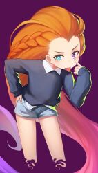 Rule 34 | 1girl, :p, akanbe, braid, eyelid pull, hand on own hip, highres, league of legends, long hair, long sleeves, looking at viewer, orange hair, short shorts, shorts, tana m, thighs, tongue, tongue out, very long hair, zoe (league of legends)