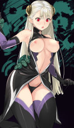 Rule 34 | 1girl, 2others, absurdres, armpits, bare shoulders, black gloves, black thighhighs, blonde hair, blush, breasts, capcom, capcom fighting jam, commentary request, cosplay, crossover, elbow gloves, gloves, highres, ingrid (capcom), ingrid (taimanin asagi), ingrid (taimanin asagi) (cosplay), ingrid (taimanin murasaki), ingrid (taimanin murasaki) (cosplay), kneeling, lilith-soft, long hair, multiple others, name connection, navel, nipples, open mouth, red eyes, revealing clothes, solo, street fighter, street fighter zero (series), sweatdrop, taimanin (series), taimanin murasaki, tetsu (kimuchi), thighhighs