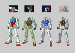 Rule 34 | absurdres, clenched hands, derivative work, energy gun, energy sword, full body, grey background, gundam, highres, i.takashi, mecha, mobile suit gundam, no humans, photo inset, reference inset, reference photo, robot, rx-78-2, shield, simple background, sword, weapon