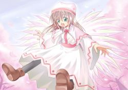 Rule 34 | 1girl, a kirima, blonde hair, cherry blossoms, female focus, green eyes, hat, lily white, outdoors, pantyhose, plant, sky, smile, solo, touhou, tree, wings