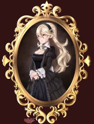 Rule 34 | 1girl, absurdres, black dress, breasts, commentary, corrin (female) (fire emblem), corrin (fire emblem), cowboy shot, dress, english commentary, fire emblem, fire emblem fates, hair between eyes, hair ornament, hairband, highres, huge filesize, large breasts, long hair, nintendo, pointy ears, portrait (object), red eyes, sarukaiwolf, silver hair, simple background, solo