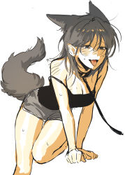 Rule 34 | 0820 lakia, 1girl, absurdres, animal ears, bare shoulders, black camisole, blush, breasts, camisole, cleavage, collar, dog ears, dog girl, dog tail, dolphin shorts, extra ears, fang, grey eyes, grey shorts, hair between eyes, highres, leaning forward, leash, medium breasts, medium hair, open mouth, original, pet play, short shorts, shorts, simple background, sketch, solo, spaghetti strap, strap slip, sweat, tail, tank top, tongue, tongue out, viewer holding leash, white background