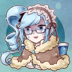 Rule 34 | 1girl, blue-framed eyewear, blue eyes, blue hair, brown cape, brown hairband, brown ribbon, cape, commentary request, crying, drill hair, drill ponytail, frilled hairband, frills, fur-trimmed cape, fur trim, gloom (expression), hair ribbon, hairband, long hair, official alternate costume, open mouth, ragnarok online, ribbon, semi-rimless eyewear, side ponytail, solo, streaming tears, takuto173, tears, under-rim eyewear, upper body, warlock (ragnarok online)