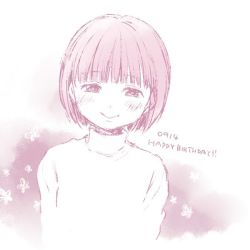Rule 34 | 1girl, aoki ume, blunt bangs, commentary request, dated, looking at viewer, matsuki miyu, monochrome, real life, short hair, sketch, smile, solo, sweater, upper body, white background