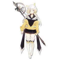 Rule 34 | 1girl, animal ear fluff, animal ears, arknights, black dress, blonde hair, blue eyes, blush, boots, breasts, brown eyes, closed mouth, collared dress, dress, full body, gradient hair, hair between eyes, hair ornament, hairclip, heterochromia, holding, holding staff, knee boots, long hair, looking at viewer, lpip, multicolored hair, nightmare (arknights), off-shoulder sweater, off shoulder, official art, sidelocks, small breasts, smile, solo, staff, straight-on, sweater, tachi-e, thighhighs, transparent background, very long hair, white hair, white thighhighs