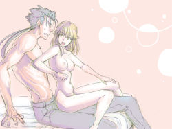 Rule 34 | 1boy, 1girl, breasts, cu chulainn (fate), fate/stay night, fate (series), gender request, genderswap, cu chulainn (fate/stay night), nipples, nude, rinoko, topless male, sitting, sitting on lap, sitting on person, smile