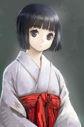 Rule 34 | 1girl, black eyes, black hair, hakama, hakama skirt, japanese clothes, masakichi, miko, original, red hakama, short hair, skirt, solo