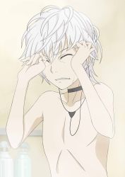 Rule 34 | 1boy, accelerator (toaru majutsu no index), closed eyes, jewelry, male focus, necklace, topless male, short hair, solo, toaru majutsu no index, touryou, wash, white hair