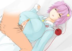 Rule 34 | 1boy, 1girl, breasts, closed eyes, cum, cum on clothes, hair ornament, hetero, huge breasts, image sample, komeiji satori, lying, masami t, on back, open mouth, paizuri, paizuri under clothes, penis, penis under another&#039;s clothes, pixiv sample, purple hair, short hair, sleeping, straddling, straddling paizuri, touhou, uncensored, unconscious