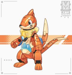 Rule 34 | black eyes, buizel, character name, colored skin, creatures (company), extra tails, game freak, gen 4 pokemon, lordyanyu, mechanization, nintendo, no humans, orange skin, pokemon, pokemon (creature), robot, solo, standing, weasel, white background