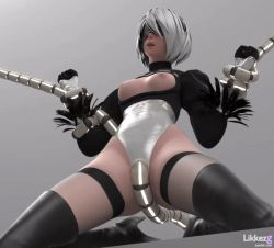 Rule 34 | 3d, animated, animated gif, black hairband, black legwear, blindfold, boots, breasts, breasts out, feather-trimmed sleeves, gloves, groin, hairband, high heel boots, high heels, highleg, highleg leotard, juliet sleeves, kneeling, leotard, likkezg, long sleeves, medium breasts, nier (series), nier:automata, nipples, puffy sleeves, restrained, shiny clothes, short hair, skin tight, skindentation, tentacles, thigh boots, thighhighs, thighhighs under boots, white hair, 2b (nier:automata)