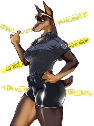 Rule 34 | 1girl, blue eyes, breasts, dog, furry, highres, kikurage (crayon arts), police, police uniform, uniform
