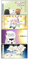 Rule 34 | 4girls, 4koma, abyssal ship, ahoge, angel, angel wings, bandaid, black hair, brown hair, chibi, colored skin, comic, commentary, dress, closed eyes, flying, giving up the ghost, green eyes, hair ornament, hair ribbon, halo, highres, horns, kantai collection, multiple girls, northern ocean princess, o o, oboro (kancolle), open mouth, parody, pink hair, puchimasu!, ribbon, school uniform, serafuku, shaded face, short hair, side ponytail, smile, so moe i&#039;m gonna die!, translated, ushio (kancolle), wavy mouth, white dress, white hair, white skin, wings, yura (kancolle), yuureidoushi (yuurei6214)