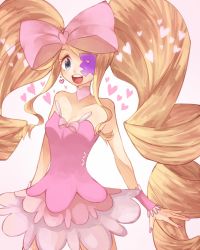 Rule 34 | 10s, 1girl, :d, big hair, blonde hair, blue eyes, bow, choker, dress, drill hair, earrings, eyepatch, fingernails, frills, harime nui, heart, highres, jewelry, kill la kill, nail, nail polish, open mouth, pink bow, poppy (haraheri 0011), smile, solo, twin drills, twintails