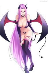 Rule 34 | 1girl, absurdres, alternate costume, biting own lip, black footwear, black gloves, black thighhighs, bridal gauntlets, commission, demon girl, demon horns, demon tail, demon wings, dootmoon, elbow gloves, fate/stay night, fate (series), gloves, gradient gloves, gradient legwear, high heels, highres, horns, long hair, medusa (fate), medusa (rider) (fate), navel, purple eyes, purple gloves, purple hair, purple thighhighs, solo, square pupils, tail, thighhighs, very long hair, wings