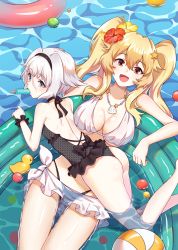 Rule 34 | 2girls, anne bonny (fate), ass, blonde hair, blue eyes, breasts, fate/grand order, fate (series), hair between eyes, large breasts, mary read (fate), multiple girls, orange eyes, rubber duck, scar, scar on face, short hair, smile (mm-l), swimsuit, twintails, white hair