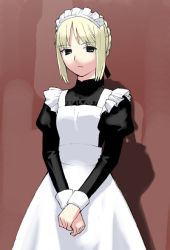 00s 1girl alternate_costume apron artoria_pendragon_(all) artoria_pendragon_(fate) blonde_hair blue_eyes fate/stay_night fate_(series) female_focus hair_ribbon headband maid maid_apron ribbon saber_(fate) solo takenashi_eri