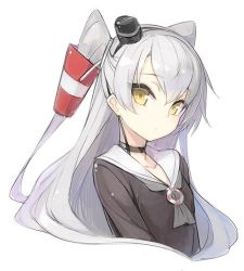 Rule 34 | 10s, 1girl, amatsukaze (kancolle), bad id, bad twitter id, brown eyes, hair tubes, hairband, kantai collection, long hair, looking at viewer, lowres, minono aki, silver hair, solo, solo focus, two side up, white background