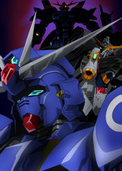 Rule 34 | aiming, amakusa (mobile suit), blue eyes, cloak, crossbone gundam, crossbone gundam x-1, f91 gundam harrison custom, glowing, glowing eyes, gun, gundam, highres, holding, holding gun, holding weapon, mecha, mobile suit, no humans, one-eyed, robot, science fiction, skull and crossbones, tyuuboutyauyo, v-fin, weapon, yellow eyes