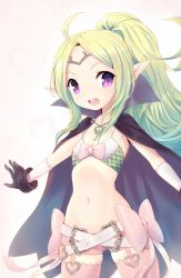 Rule 34 | 1girl, ahoge, belt, blonde hair, cape, circlet, crunchobar, female focus, fire emblem, fire emblem awakening, gloves, heart, highres, jewelry, micro shorts, navel, necklace, nintendo, nowi (fire emblem), open mouth, pink thighhighs, pointy ears, ponytail, purple eyes, shorts, slit pupils, solo, thighhighs