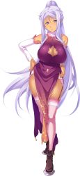 Rule 34 | 1girl, absurdres, baseson, breasts, cleavage, cleavage cutout, clothing cutout, highres, hikage eiji, koihime musou, kougai, large breasts, legs, long legs, silver hair, solo, tagme, thighs, white background