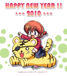 Rule 34 | 00s, 10s, 1girl, 2010, akihara ryo, akihara ryou, blue eyes, braid, chibi, chinese clothes, crossover, eyepatch, genderswap, genderswap (mtf), harakiri tora, kampfer, long hair, new year, ranma-chan, ranma 1/2, red hair, riding, saotome ranma, single braid, stuffed animal, stuffed tiger, stuffed toy, tangzhuang, tiger