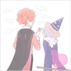 Rule 34 | 2boys, back, blue robe, book, bow, bowtie, cinnamon cookie, cookie run, from side, hair over eyes, happy, hat, holding, holding wand, humanization, long sleeves, magician, mamimumemo, multiple boys, open mouth, orange hair, personification, robe, scarf, short hair, wand, white scarf, wizard cookie, wizard hat