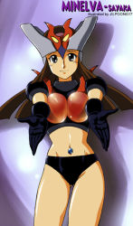 Rule 34 | 1girl, black panties, breasts squeezed together, breasts, brown hair, cosplay, diamond (gemstone), gloves, helmet, jilpoong17, mazinger (series), mazinger z, mecha, midriff, minerva, minerva x, outstretched arms, panties, robot, smile, solo, underwear, yumi sayaka
