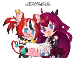 Rule 34 | 4girls, animal ears, black hair, blue eyes, blush, closed eyes, collar, dasdokter, detached sleeves, english text, gawr gura, hair ornament, hakos baelz, heterochromia, holding, holding hands, hololive, hololive english, hololive indonesia, horns, irys (hololive), long hair, manga (object), meme, mouse ears, mouse girl, mouse tail, mousetrap, multicolored hair, multiple girls, open mouth, pantyhose, pavolia reine, pointy ears, puckered lips, purple eyes, purple hair, red hair, shipping (fandom), skirt, spiked collar, spikes, streaked hair, tail, they had lots of sex afterwards (meme), twintails, u u, virtual youtuber, white hair, yuri