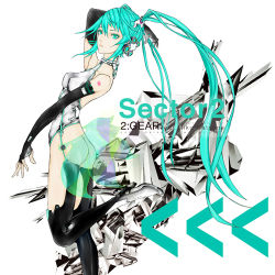 Rule 34 | 1girl, ass, boots, bridal gauntlets, green eyes, green hair, hatsune miku, hatsune miku (append), leg lift, long hair, lowres, matching hair/eyes, pict, solo, thigh boots, thighhighs, twintails, very long hair, vocaloid, vocaloid append