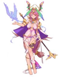 Rule 34 | 1girl, anklet, ark order, bandaged leg, bandages, barefoot, bird, bra, bracelet, breasts, breasts apart, cape, center opening, closed mouth, dress, fire, full body, hairband, holding, holding polearm, holding weapon, jewelry, large breasts, long hair, looking at viewer, low-tied long hair, necklace, official art, pelvic curtain, pink hair, polearm, purple bra, qa&#039;a (ark order), red cucumber, sidelocks, sleeveless, sleeveless dress, smile, solo, tachi-e, thighlet, transparent background, underwear, variant set, very long hair, weapon, white cape, white dress