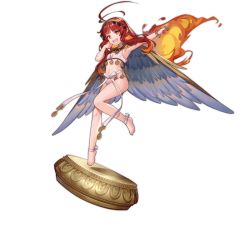 Rule 34 | 1girl, :d, ark order, barefoot, blue wings, bow, bra, bracelet, fangs, feathered wings, fire, full body, garuda (ark order), hairband, headpiece, jewelry, lan ren hui, long hair, looking at viewer, necklace, official art, open mouth, panties, red eyes, red hair, sidelocks, smile, solo, tachi-e, transparent background, underwear, waist bow, white bow, white bra, white panties, wings, yellow hairband