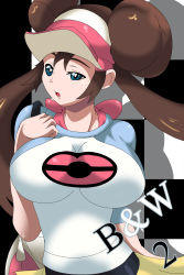Rule 34 | 10s, 1girl, absurdres, bad id, bad pixiv id, black pantyhose, blue eyes, breasts, brown hair, creatures (company), double bun, game freak, hair bun, highres, impossible clothes, large breasts, long hair, nintendo, pantyhose, pokemon, pokemon bw2, rosa (pokemon), rougantoreenaa, shorts, solo, twintails, visor cap