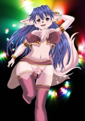 Rule 34 | 1girl, blue hair, breasts, brown eyes, dog, female focus, furry, furry female, highres, long hair, open mouth, platin (alios), solo