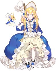 Rule 34 | 10s, 1girl, :3, bad id, bad pixiv id, ballet slippers, black footwear, blonde hair, blue dress, bonnet, bow, bowtie, brooch, clothed pokemon, cosplay pikachu, creatures (company), dress, flower, footwear ribbon, frilled dress, frills, full body, game freak, gem, gen 1 pokemon, gloves, grey eyes, hair flower, hair ornament, jewelry, layered dress, lolita fashion, long hair, long sleeves, looking at viewer, multicolored clothes, multicolored dress, nintendo, personification, pikachu, pikachu belle, piyo (ppotatto), pokemon, pokemon (creature), pokemon oras, shoes, simple background, skirt hold, smile, standing, thighhighs, twintails, white background, white bow, white dress, white gloves