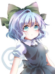 Rule 34 | 1girl, bad id, bad pixiv id, blue dress, blue eyes, blue hair, bow, circled 9, cirno, dress, female focus, hair bow, highres, kuromame (8gou), looking at viewer, matching hair/eyes, no wings, puffy sleeves, shirt, short hair, short sleeves, simple background, solo, touhou, white background