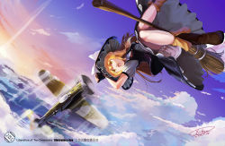 Rule 34 | 1girl, aircraft, airplane, blonde hair, broom, broom riding, cloud, female focus, flying, fw 190, hat, highres, kirisame marisa, sky, solo, sunset, touhou, witch, witch hat, x-boy