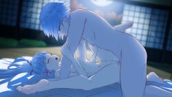 Rule 34 | 1boy, 1girl, absurdres, architecture, ayaka (genshin impact), backlighting, barefoot, blue hair, blunt bangs, blurry, blurry background, breasts, brother and sister, closed eyes, commentary, completely nude, east asian architecture, english commentary, from side, genshin impact, greatm8, hair ribbon, hand on another&#039;s chest, hetero, highres, incest, indoors, kamisato ayato, long hair, looking at another, medium breasts, missionary, moaning, moonlight, navel, night, nude, open mouth, penis, photoshop (medium), pillow, ponytail, red eyes, ribbon, sex, shouji, siblings, sliding doors, soles, source filmmaker (medium), tatami, toe scrunch, toes, tree, trembling, tress ribbon, uncensored, vaginal