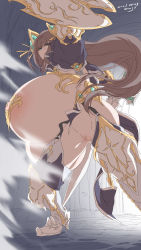 Rule 34 | 1girl, armor, breasts, brown hair, censored, gigantic breasts, green eyes, highres, knight, long hair, mnjs, mosaic censoring, nipple piercing, no panties, original, piercing, pussy, revealing clothes, shield, solo