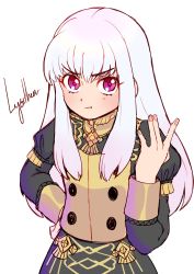 Rule 34 | 1girl, character name, closed mouth, fire emblem, fire emblem: three houses, garreg mach monastery uniform, highres, long hair, long sleeves, lysithea von ordelia, nintendo, pink eyes, simple background, solo, tmb9, uniform, upper body, white background, white hair