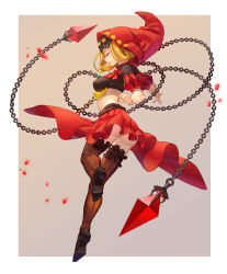 Rule 34 | 1girl, absurdres, ass, blonde hair, breasts, chain, closed eyes, from behind, full body, highres, hood, medium breasts, odin sphere, solo, splish, striped clothes, striped thighhighs, thighhighs, velvet (odin sphere), vertical-striped clothes, vertical-striped thighhighs
