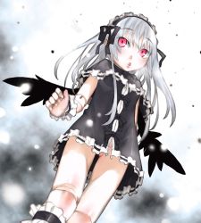 Rule 34 | 00s, doll joints, from below, gothic lolita, hairband, highres, joints, kakashichi, kneehighs, lolita fashion, long hair, no panties, pink eyes, ribbon, rozen maiden, silver hair, socks, solo, suigintou, upskirt, wings