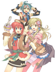 Rule 34 | 1boy, 2girls, :d, ;d, ahoge, alf octrhein, armpits, arms up, atelier (series), atelier lise, bare shoulders, belt, blonde hair, blue eyes, blue hair, blush, bracelet, bracer, cabbie hat, capelet, clenched hand, crop top, detached sleeves, earrings, feathers, flask, flat chest, fur trim, green hair, gust, hair between eyes, hair ornament, hair over breasts, half updo, hands on shoulders, hat, headband, highres, jacket, jewelry, lisette lander, lolotte stasille, long hair, long sleeves, looking at viewer, midriff, miniskirt, multiple girls, necklace, official art, one eye closed, open clothes, open jacket, open mouth, orange eyes, outstretched arm, pendant, pink legwear, ponytail, profile, red hair, ring, sash, scan, short hair, sidelocks, simple background, skirt, smile, spiked hair, standing, strap, thighhighs, turtleneck, watanuki nao, white background, wink, yellow eyes, zettai ryouiki