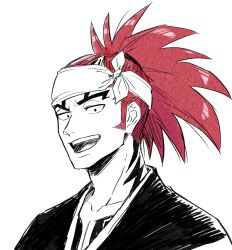 Rule 34 | 1boy, abarai renji, bleach, choko egg, collarbone, facial tattoo, headband, high ponytail, highres, long hair, looking at viewer, male focus, open mouth, red hair, sideburns, solo, tattoo, teeth, upper body, upper teeth only, white background