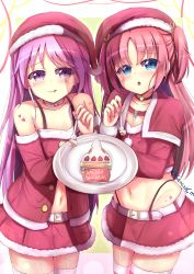 Rule 34 | 2boys, absurdres, arikawa hime, blue eyes, blush, cake, christmas, christmas cake, crossdressing, crossover, food, happiness!, hat, highres, himegoto, long hair, looking at viewer, male focus, multiple boys, pink hair, purple eyes, purple hair, senchimee, skirt, smile, thighhighs, tongue, tongue out, trap, watarase jun