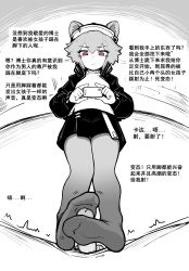 Rule 34 | absurdres, animal ears, arknights, baseball cap, bingbingzi, black jacket, black skirt, camera phone, chinese commentary, chinese text, click (arknights), commentary request, feet, femdom, footjob, hair between eyes, hat, hetero, highres, holding, holding phone, jacket, long sleeves, mouse ears, pantyhose, penis, phone, recording, red eyes, shirt, short hair, skirt, spot color, translated, two-footed footjob