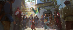 Rule 34 | 6+boys, 6+girls, absurdres, armor, child, city, cloak, crowd, door, falling petals, flag, garland (decoration), helmet, highres, holding, holding flag, multiple boys, multiple girls, numenor, official art, parade, petals, playing flute, polearm, red headwear, red tunic, renart, rings of power, road, scenery, shoulder armor, spear, street, tabard, throwing petals, tolkien&#039;s legendarium, tunic, watermark, weapon
