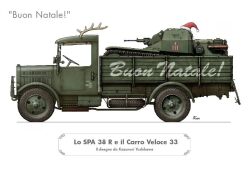 Rule 34 | antlers, cannon, carro veloce cv-33, fiat-spa 38r, hat, horns, italian text, merry christmas, military vehicle, motor vehicle, no humans, real life, red headwear, reindeer antlers, santa hat, simple background, spare tire, steering wheel, tank, translated, truck, vehicle focus, white background, yoshikawa kazunori